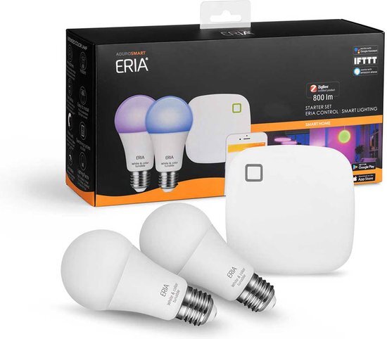 Adurosmart ERIA Startpakket E27 Lampen - Dimbaar en Instelbaar Wit en Gekleurd Licht - Inclusief Bridge