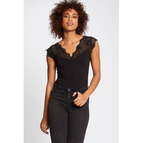 Morgan T-shirt met kant zwart