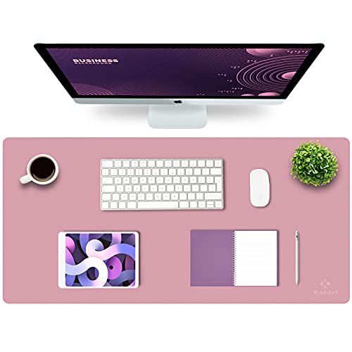 K KNODEL Knodel-Bureaulegger, Bureaumat, 43cm x 90cm PU-Lederen Bureau-vloeipapier, laptop bureaumat, waterdicht bureau-schrijfblok voor kantoor en thuis, dubbelzijdig (4390, Paars/Roze)