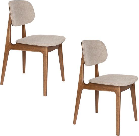 Dutchbone Marais Eetkamerstoelen Walnoot kleur/Beige - Set van 2
