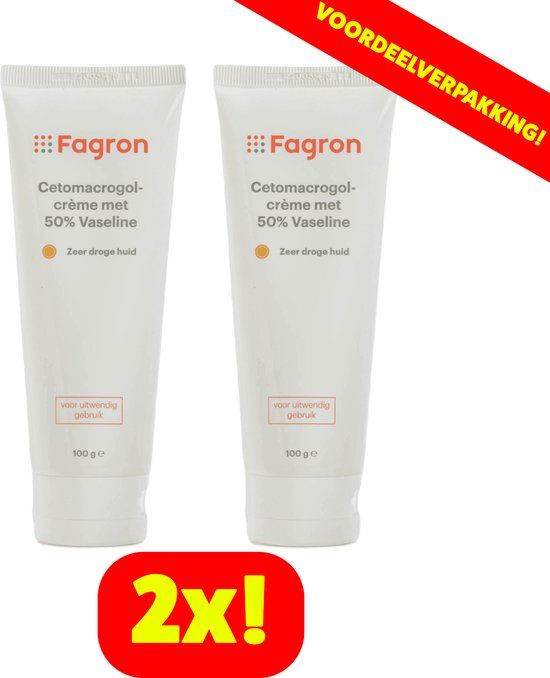 2x Fagron Cetomacrogolcrème Met 50% Vaseline - 200 ml - Voordeelverpakking!