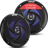 Pyle Waterdichte Buitenluidsprekers - 100Watt Maritieme Luidsprekers, 2-weg Speakers - Stereosysteem met LED-lampen