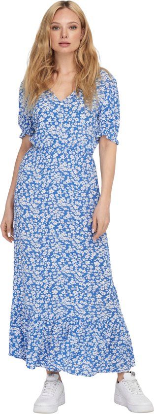 ONLY ONLCHIANTI Jurk Dames Blauw Viscose Korte Mouw Maat L