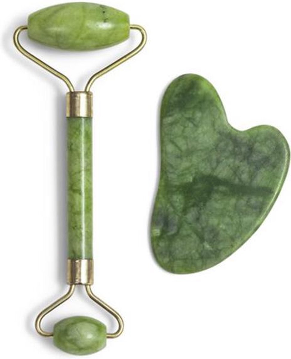 Zoë Ayla Gua Sha en Jade Roller Set - Groen Quartz