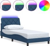 vidaXL Bedframe met LED zonder matras 90x200 cm stof blauw