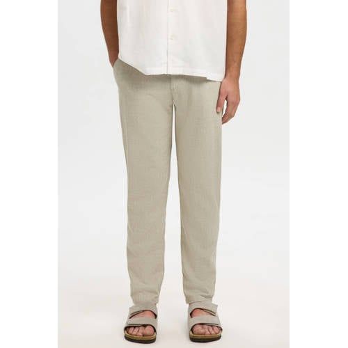 Selected BRODY slim tapered chino met linnen lichtkaki