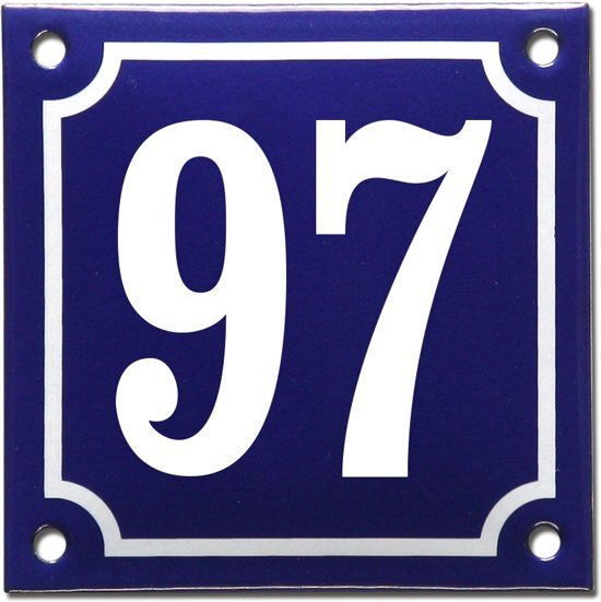 EmailleDesignÂ® Emaille huisnummer blauw/wit nr. 97
