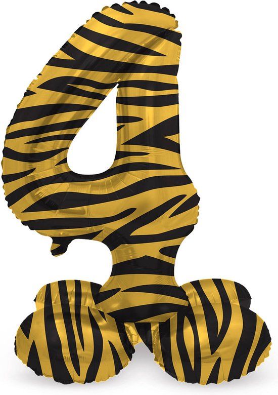 Folat Staande Folieballon Cijfer 4 Tiger Chic - 41 cm