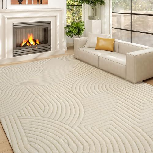 HOMCOM Geometrisch vloerkleed dik pluche antislip 160x120 cm Crème