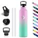Motswedi Thermosfles 1000 ml, Roestvrijstalen Waterfles, BPA-Vrij, Thermofles, 304 RVS, Dubbelwandige, 18/8 Roestvrij Staal, Lekvrij, Waterfles voor Sport, Camping, kantoor, Lichtroze & Lichtgroen