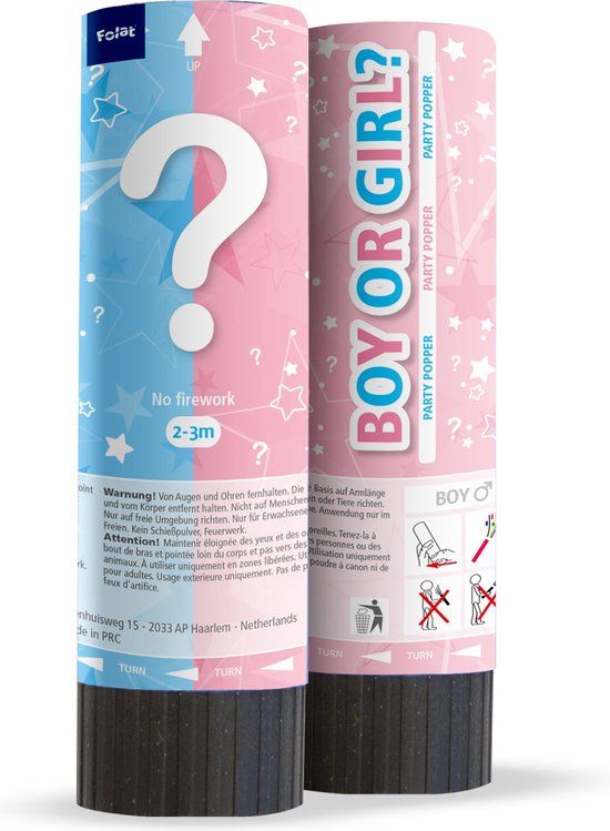 Folat Party Popper Gender Reveal 15cm 2 stuks