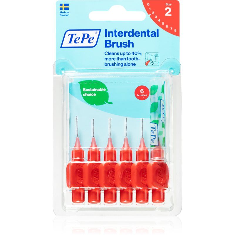 TEPE Interdental Brushes 0.50mm Red Size 2 Sustainable Choice - Pack of 6
