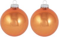 Krebs Kerstballen - 16x st - oranje - 7 cm - glas - orange crunch - glans