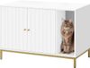Feandrea Meubles de litière pour chat, avec griffoir, pieds hauts, 90 x 48 x 61,5 cm | Maisonnette pour chat, toilette pour chat, table d'appoint, blanc-or, ISLAND Collection PCL027W01