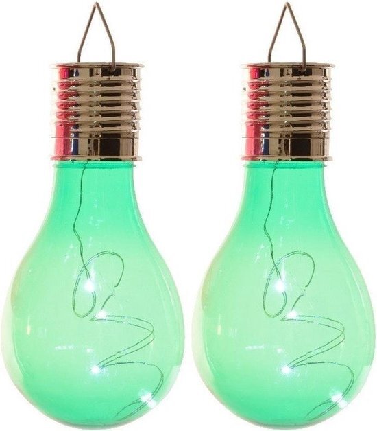 Lumineo 2x Buiten/tuin LED groen lampbolletje/peertje solar verlichting 14 cm - Tuinverlichting - Tuinlampen - Solarlampen zonne-energie