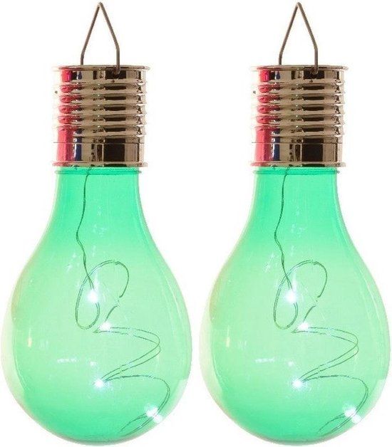 Lumineo - 2x Solar LED Green Bulb Garden Lights - 14cm