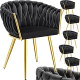 Tectake® - Set van 6 fluwelen eetkamerstoelen met armleuning - Zwart/Goud