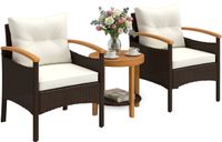 Outsunny Rattan bistroset 3-delig met 2-laagtafel&armleuningen Crèmewit