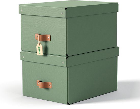 Leitz Puro Middelgrote Opbergdoos met Deksel - Set van 2 - 17L - 100% Gerecycled Karton - Groen