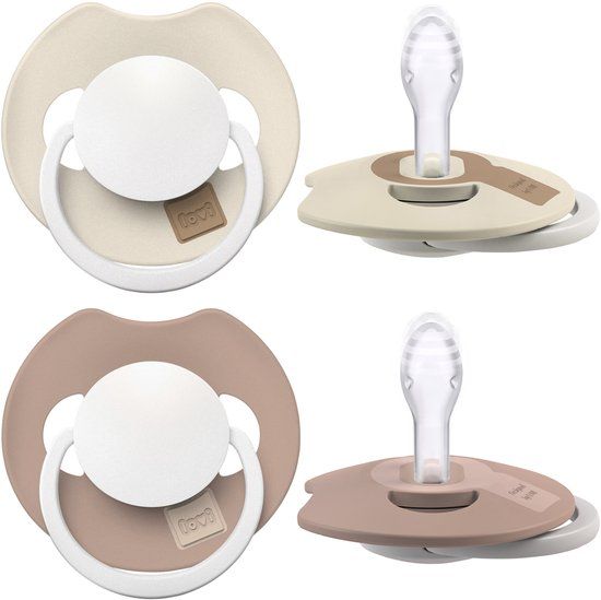 Difrax LOVI Fopspeen Dynamisch - Prime Glow - 0 tot 6 Maanden - Beige & Bruin - 2 Stuks