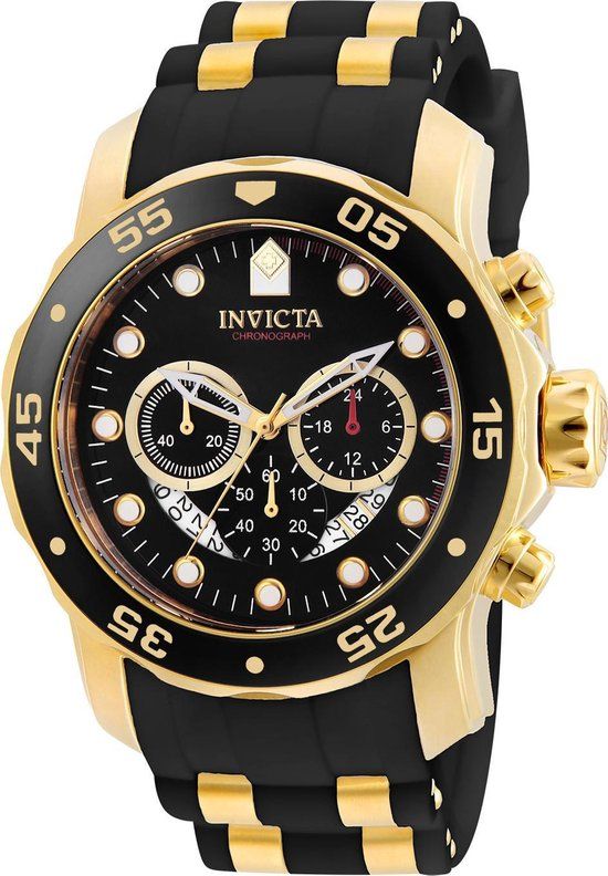 Invicta Pro Diver 6981 Herenhorloge - 48mm - Zwart/Goudkleurig - Saffierglas - Siliconen Band