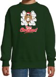 Bellatio Decorations Bol Foute Kerst sweater / Kerst trui met hamsterende kat Merry Christmas groen voor kinderen 170/176