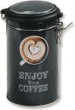 Kesper Koffie Bewaarblik voor bonen en gemalen koffie - Enjoy your coffee - metaal - zwart - clipsluiting - D11 x H19 cm - luchtdicht