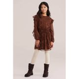 WE Fashion korte jurk met ruches en print - bruin/ecru