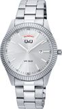 Q&Q A14A-003PY Herenhorloge Metaal Zilverkleurig Stalen Band Rond Analoog Quartz Datumaanduiding 5 ATM