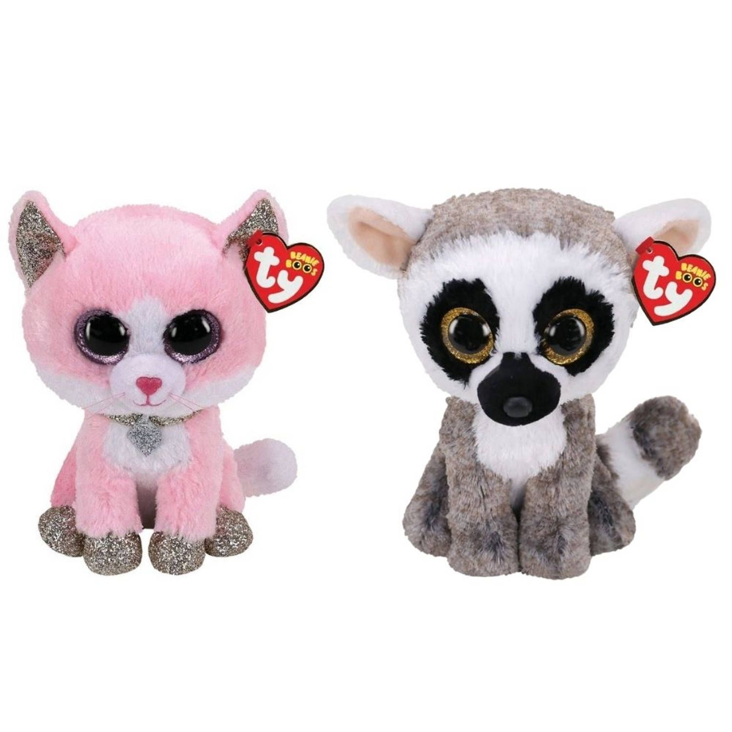 TY - Knuffel - Beanie Buddy - Fiona Pink Cat & Linus Lemur - Meerkleurig