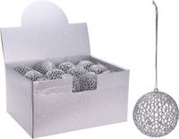 Merkloos / Sans marque Koopman International 1x Zilveren glitter draad/rotan look kerstballen kunststof 9 cm - Kerstboomversiering zilver