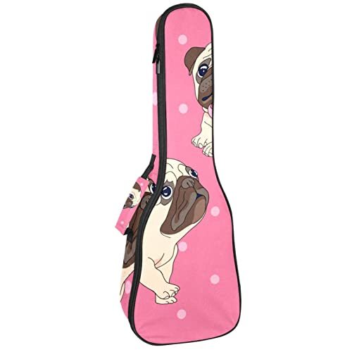 Mersov Tenor Ukulele Gigbag Waterdichte Ukelele Case Gewatteerde Rugzak, Geweldig voor Sopraan Concert (21/23/24") Grappig Dierenmopshond Strik Patroon Roze