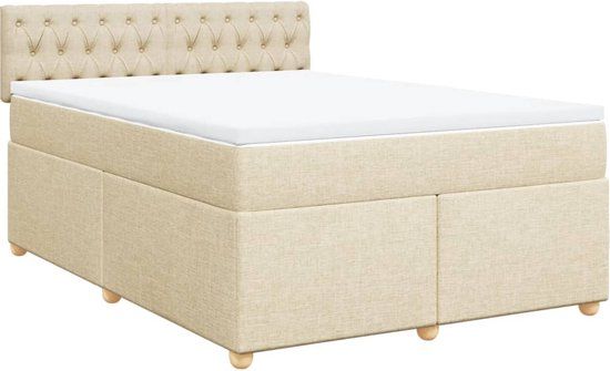 vidaXL Boxspring met matras stof crèmekleurig 140x190 cm