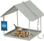KOTARBAU® Vogelvoederhuisje, Metaal, 18x18x20,5 cm, Asgrijs, Hangend Vogelvoederhuisje, met Keten en Haak voor Buiten Weerbestendig, Tuindecoratie, Balkon