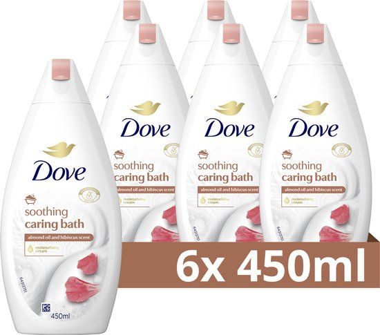 Dove Soothing Caring Bath Badcrème - Amandelolie & Hibiscus - 6 x 450 ml