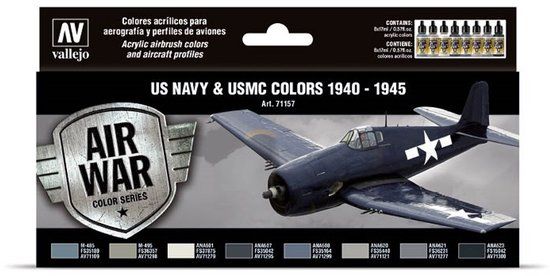 Vallejo Hobbyverf Acrylverf - 71157 US Navy - USMC Kleuren 1940-1945 - Model Air - Acryl Set - 8x Verf set - 8x 18 ml