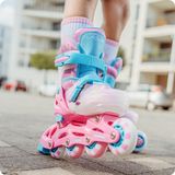 Raven Caramell 3-in-1 rolschaatsen maat 34-37 LED-wiel Roze