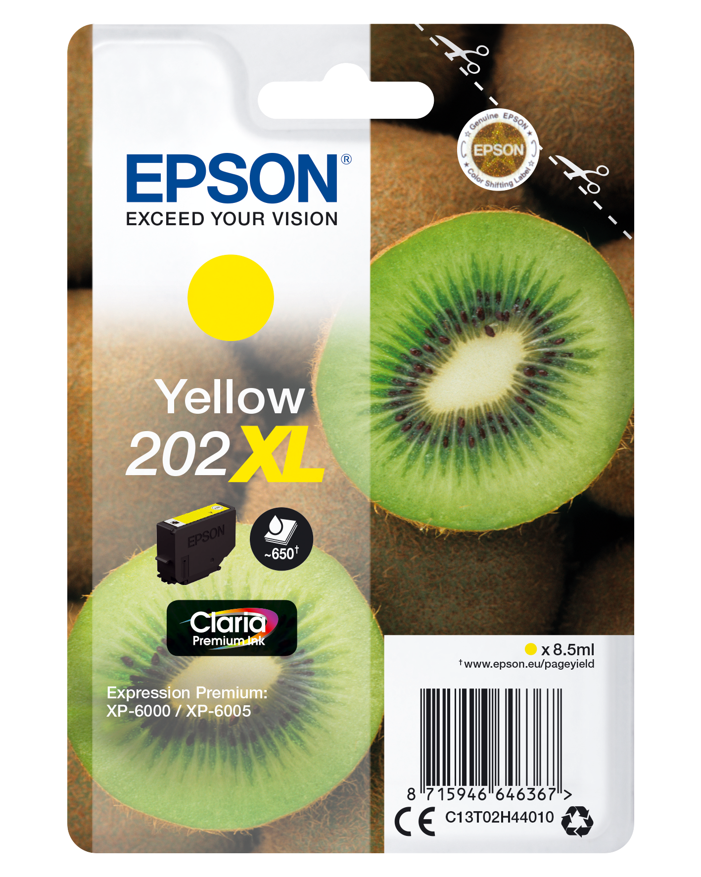 Epson Kiwi Singlepack Yellow 202XL Claria Premium Ink single pack / geel