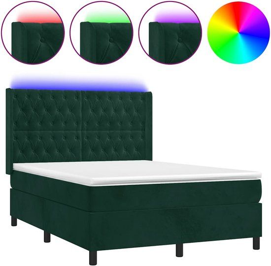 vidaXL Boxspring met matras en LED fluweel donkergroen 140x190 cm