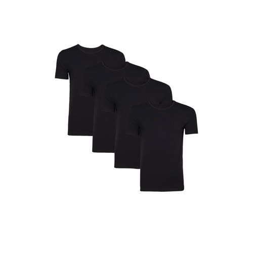 WE Fashion Fundamental T-shirt zwart (set van 4) - Zwart