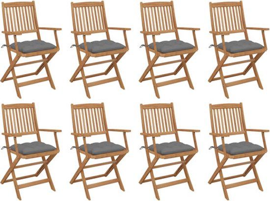 vidaXL Tuinstoelen 8 st inklapbaar met kussens massief acaciahout