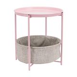 Amazon Basics Bijzettafeltje, rond, opslag, oudroze, met lichtgrijze stof, 45 x 45 x 48 cm (D x B x H)
