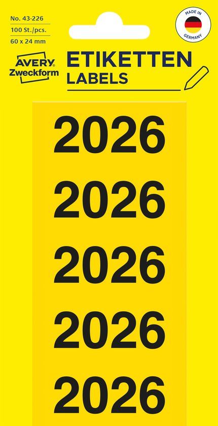 AVERY Zweckform Ordnerrugetiket '2026', 60x26 mm, geel