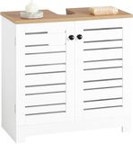 SoBuy Wastafel Onderkast, Wastafelmeubel, Badkamerkast 2 Deuren met Verstelbare Planken – Wit, 60x59x30cm, BZR40-W
