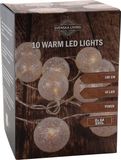 Svenska Living Lichtsnoer - met 10 witte glitter bolletjes - D5 cm - warm wit - op batterij - 135 cm - kerstverlichting