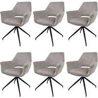 HWC-M53 Set van 6 eetkamerstoelen, keukenstoel met armleuning, draaibare autostand, metaal stof MVG ~ taupe