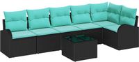 vidaXL Tuinbank - Set - 7-st - Zwart en Turkoois - Polyrattan