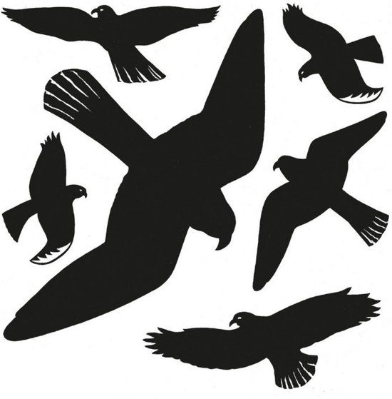 Vogel afweer raamstickers zwart 30 x 30 cm - 6 stuks