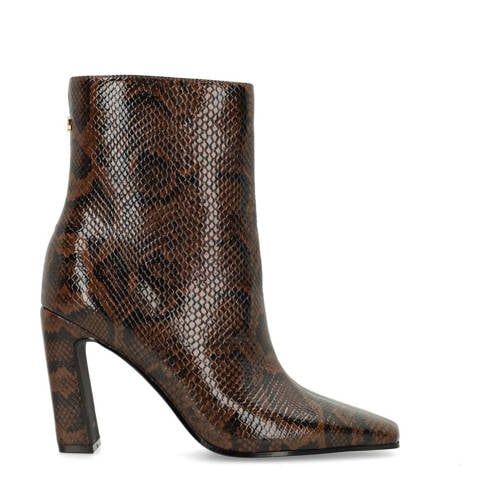 Sacha - Dames - Bruine snake enkellaarsjes met hak - Maat 36