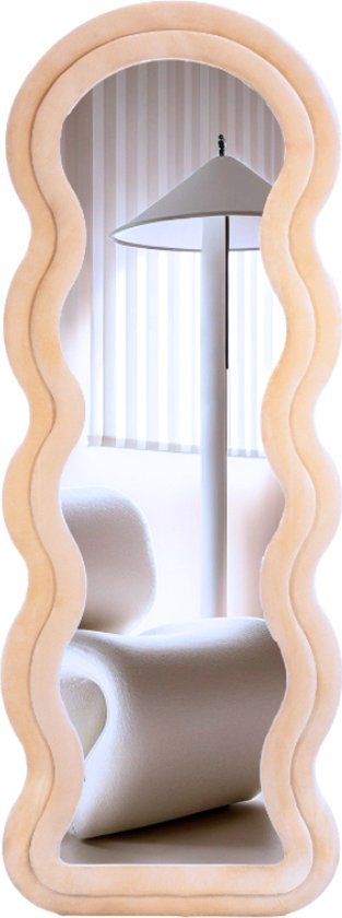 SensaHome Wavy Gestoffeerde Staande Spiegel - Passpiegel Suede Velvet - 60x160 - Taupe Beige